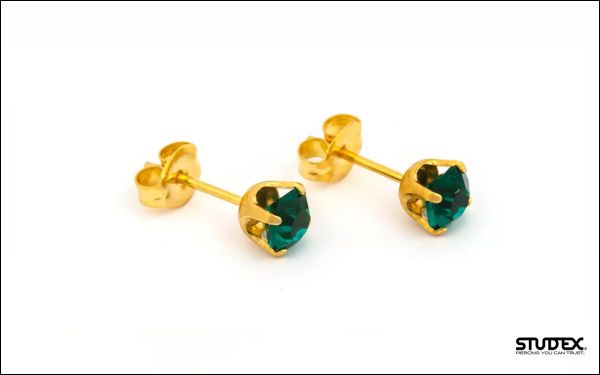 May Emerald Gold Plated Ear Studs