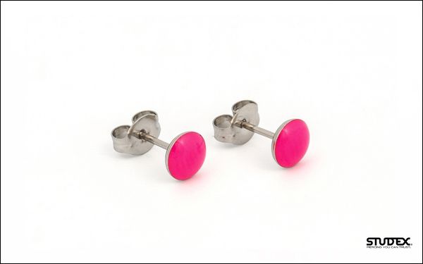 Novelty Neon Hot Pink Button Ear Studs for Kids